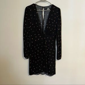 REFORMATION long sleeve floral deep V neck dress